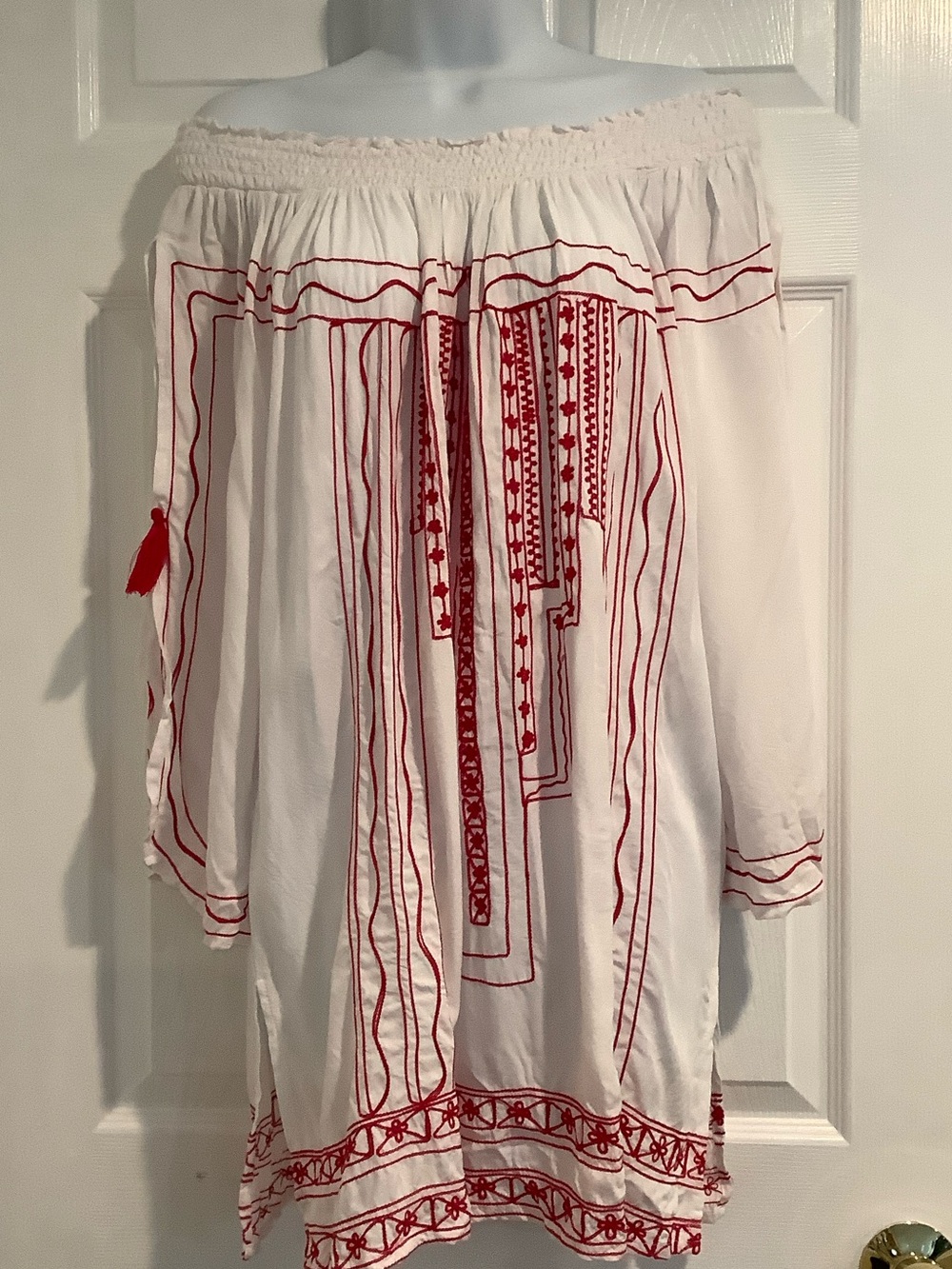 ULUWATU Hand Made White/Magenta Peasant Beach Summer Embroidered Dress/Tunic OS